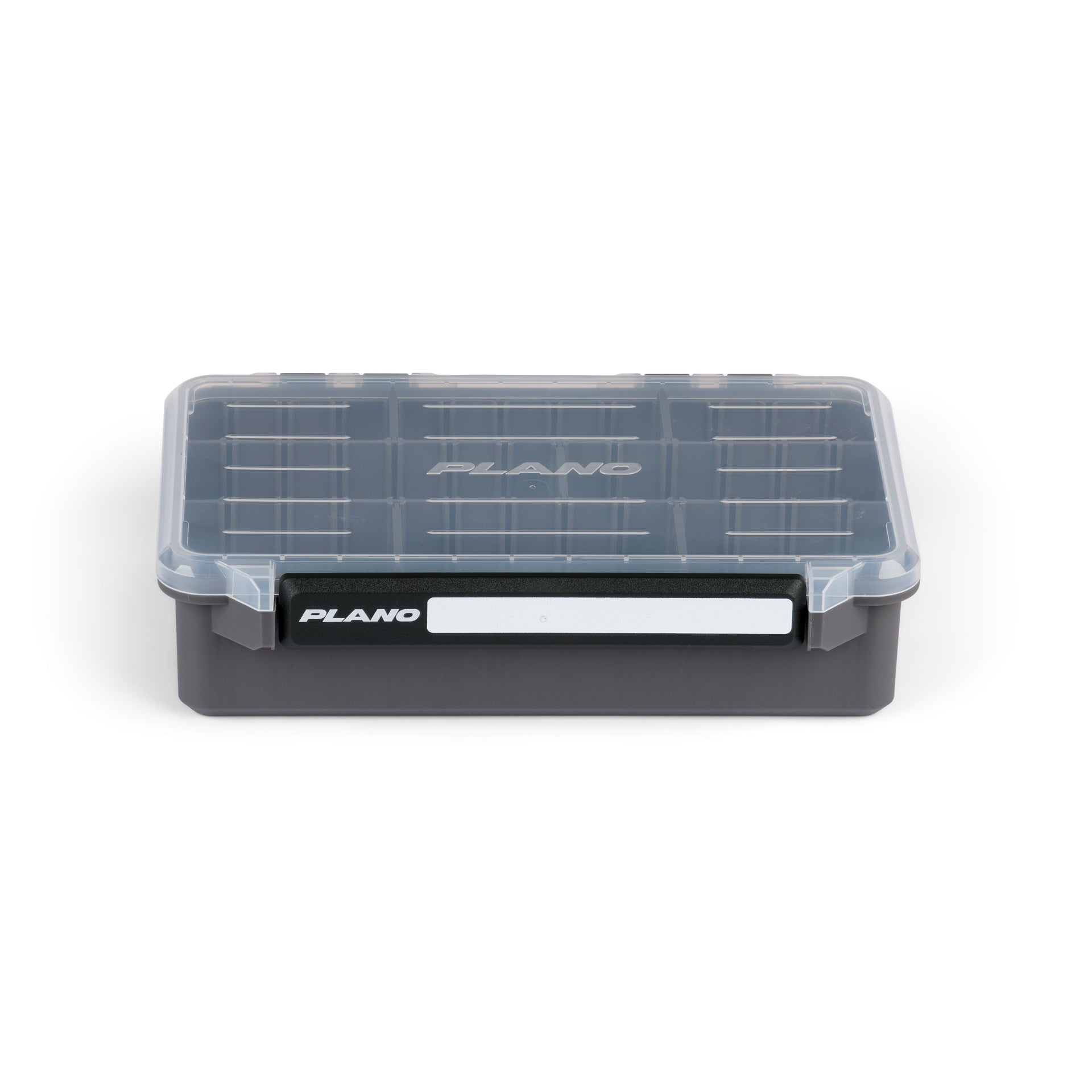 Plano fishing tackle box with clear lid on a white background